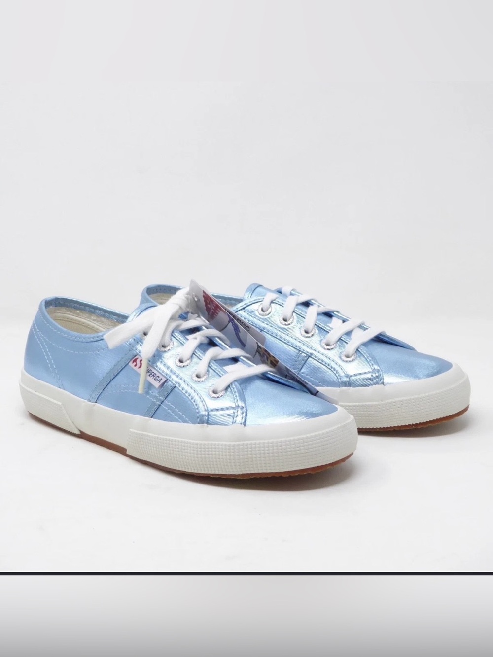 Superga 2750 Cotmetu Light Blue Metallic Lace Up Low Sneakers Womens